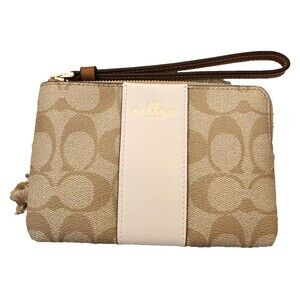 NWT Coach Leather Corner Zip Wristlet Wallet Lt Khaki Chalk F58035